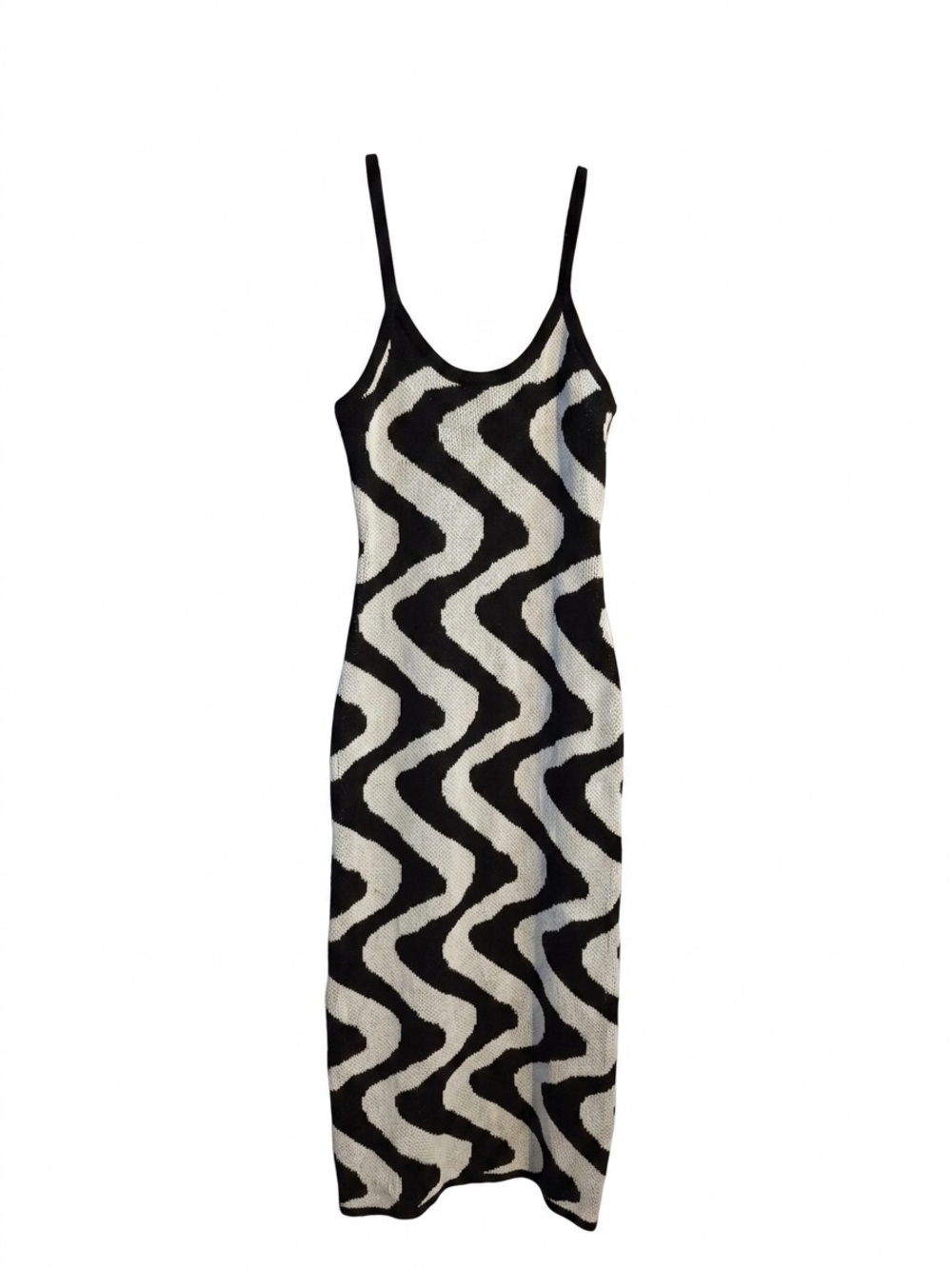 SHEIN Black & White Wave-Pattern Knit Maxi Slip Dress